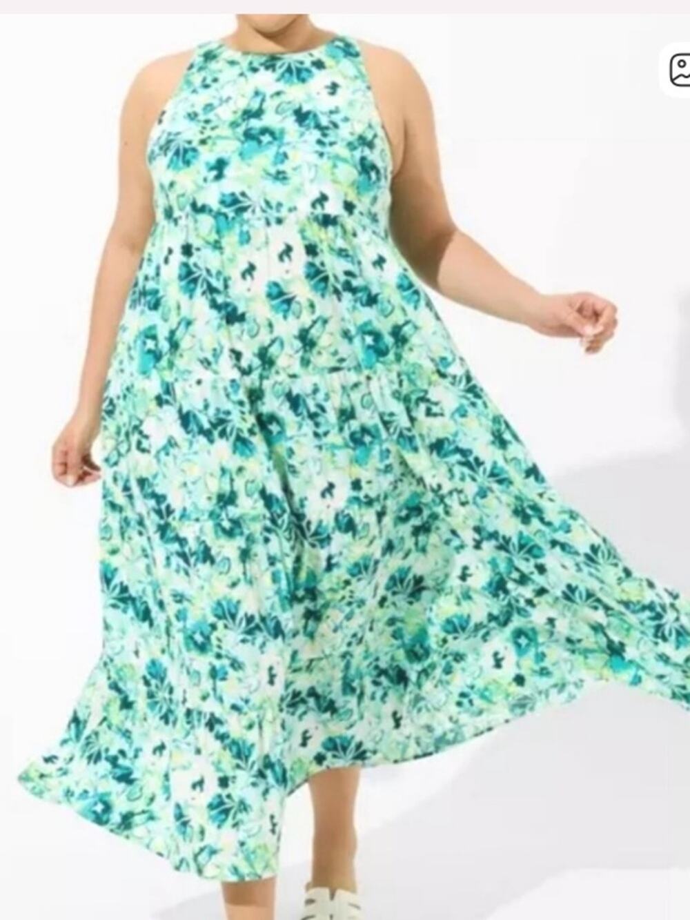 Torrid size 2 2x midi dress high neck green sundre Teal Aqua Floral Summer Dress